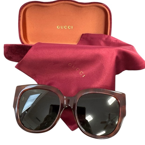 GUCCI Acetate Square Frame Tortoise Brown/Gold Tone Sunnies GG0142SA Sunglasses main image 6